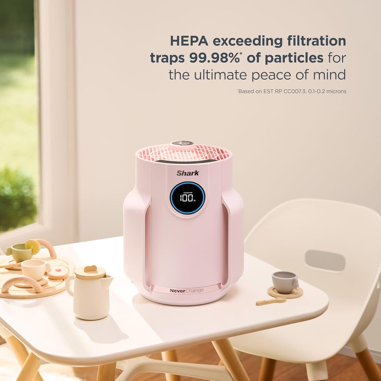 Home purifier with NeverChange HEPA air filter for multi-room powerful purification, filters smoke and captures 99.98% of particles and dust