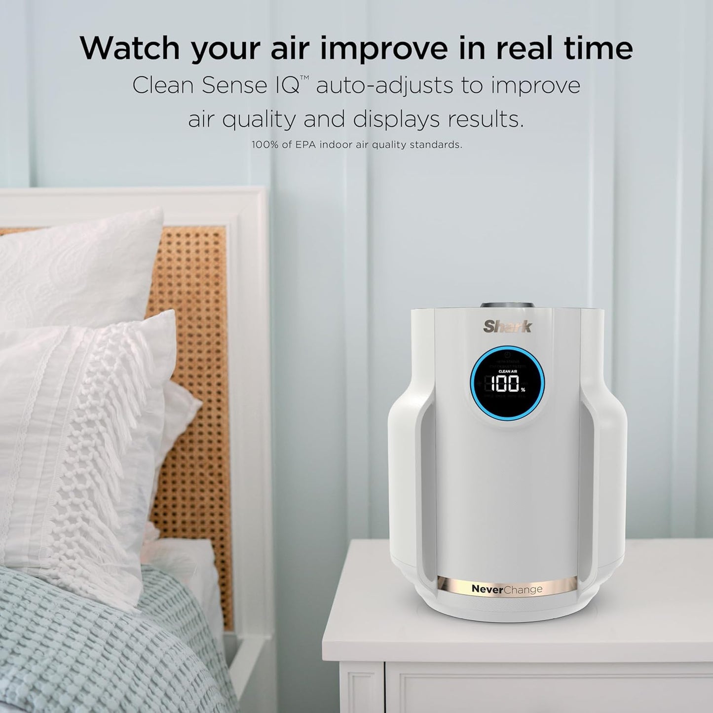 Home purifier with NeverChange HEPA air filter for multi-room powerful purification, filters smoke and captures 99.98% of particles and dust