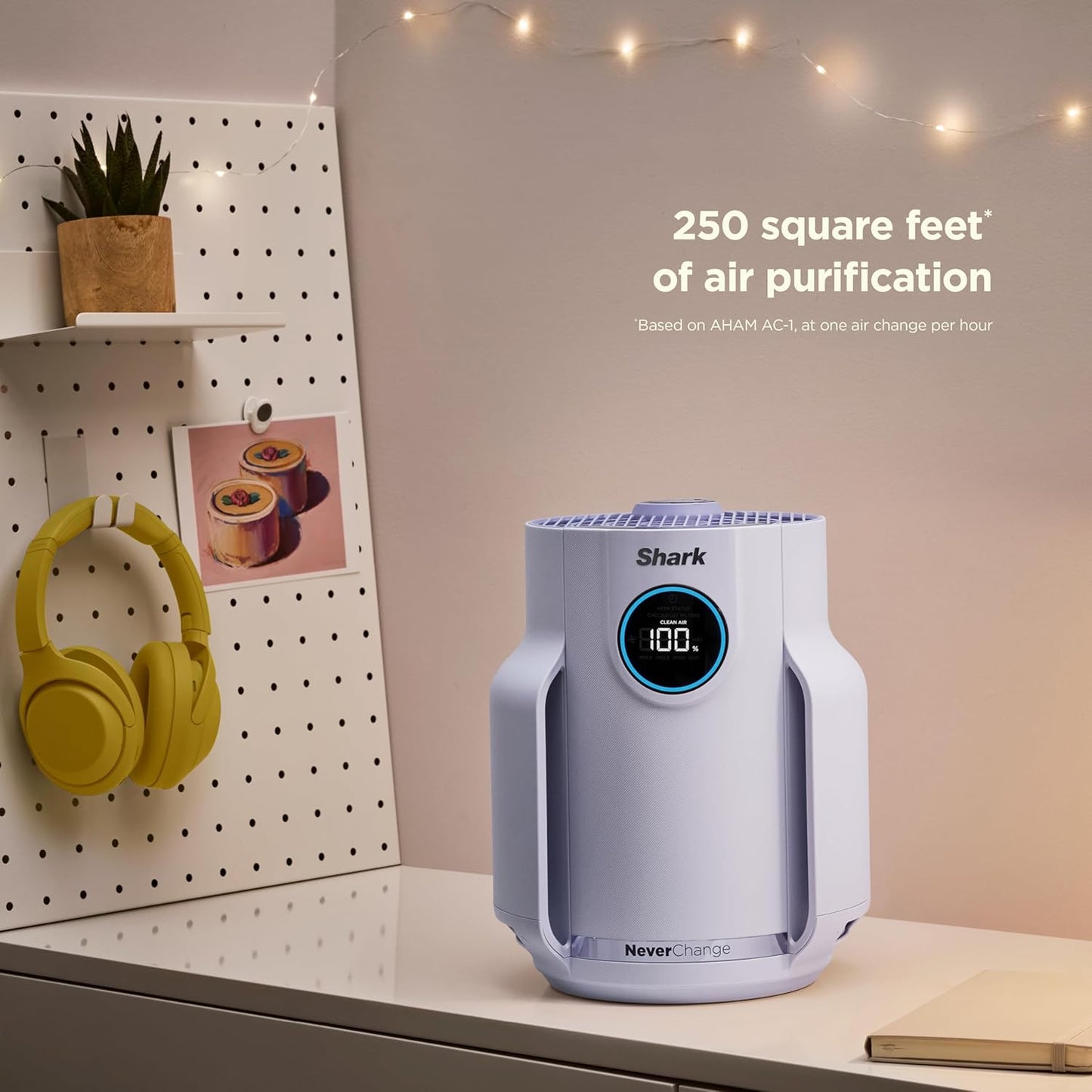 Home purifier with NeverChange HEPA air filter for multi-room powerful purification, filters smoke and captures 99.98% of particles and dust