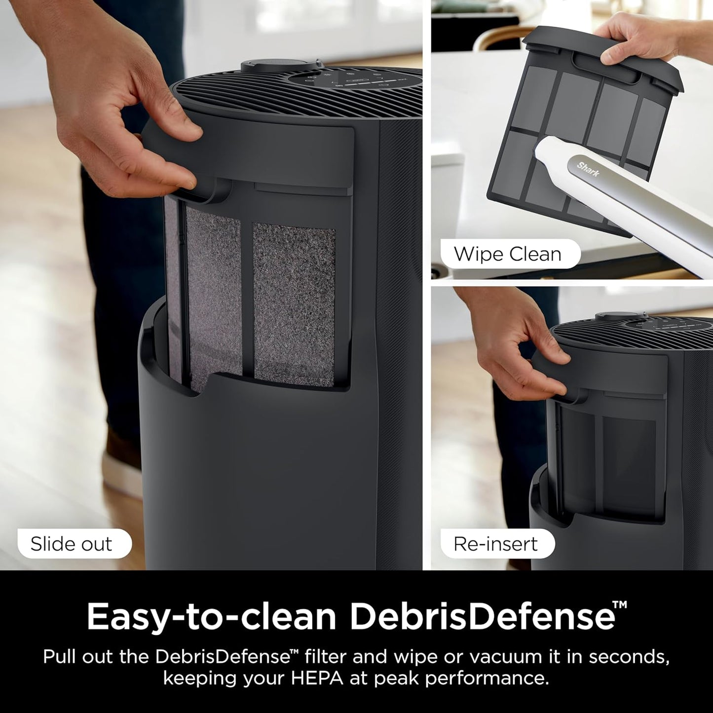 Home purifier with NeverChange HEPA air filter for multi-room powerful purification, filters smoke and captures 99.98% of particles and dust