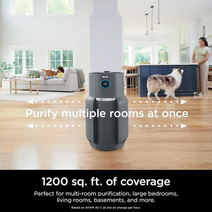 Home purifier with NeverChange HEPA air filter for multi-room powerful purification, filters smoke and captures 99.98% of particles and dust