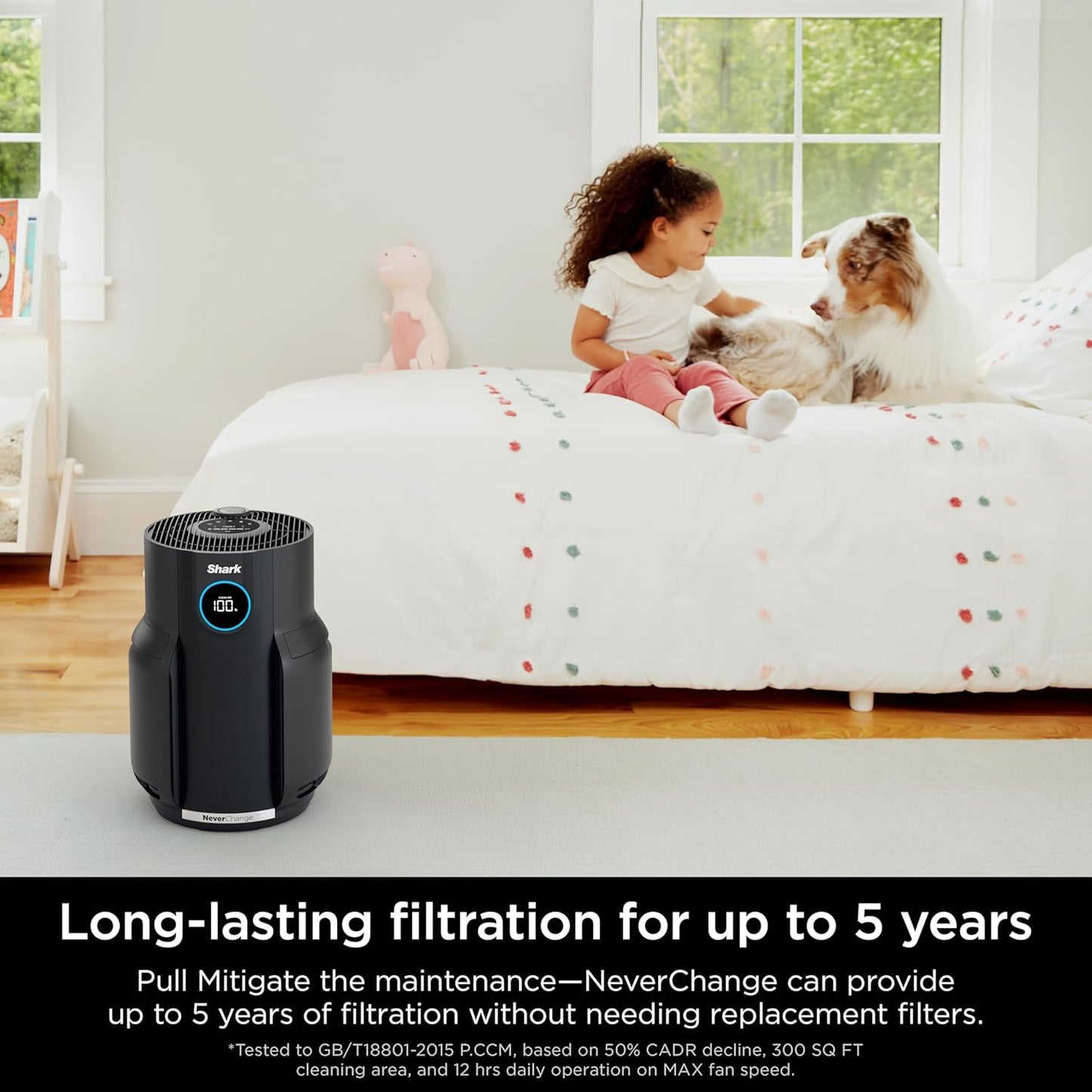 Home purifier with NeverChange HEPA air filter for multi-room powerful purification, filters smoke and captures 99.98% of particles and dust