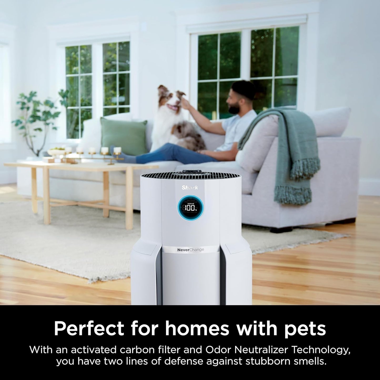 Home purifier with NeverChange HEPA air filter for multi-room powerful purification, filters smoke and captures 99.98% of particles and dust