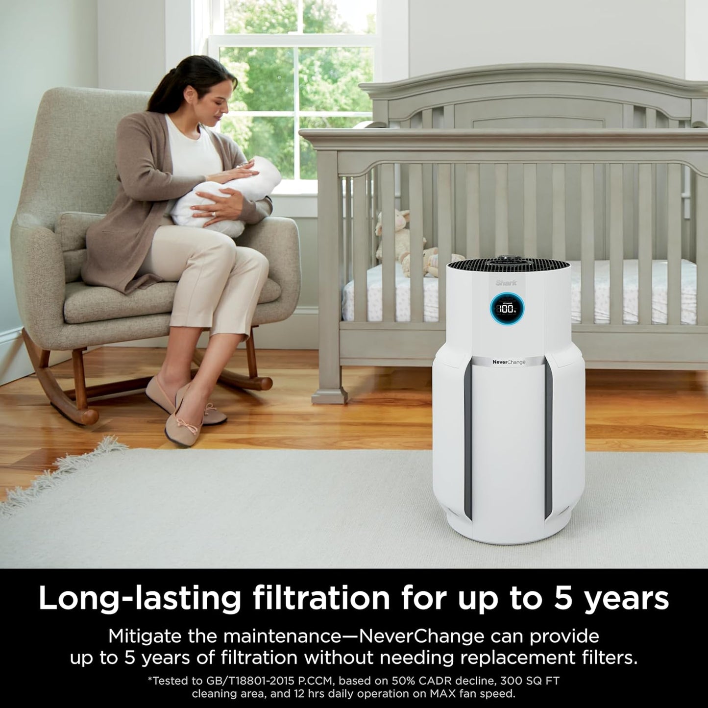 Home purifier with NeverChange HEPA air filter for multi-room powerful purification, filters smoke and captures 99.98% of particles and dust