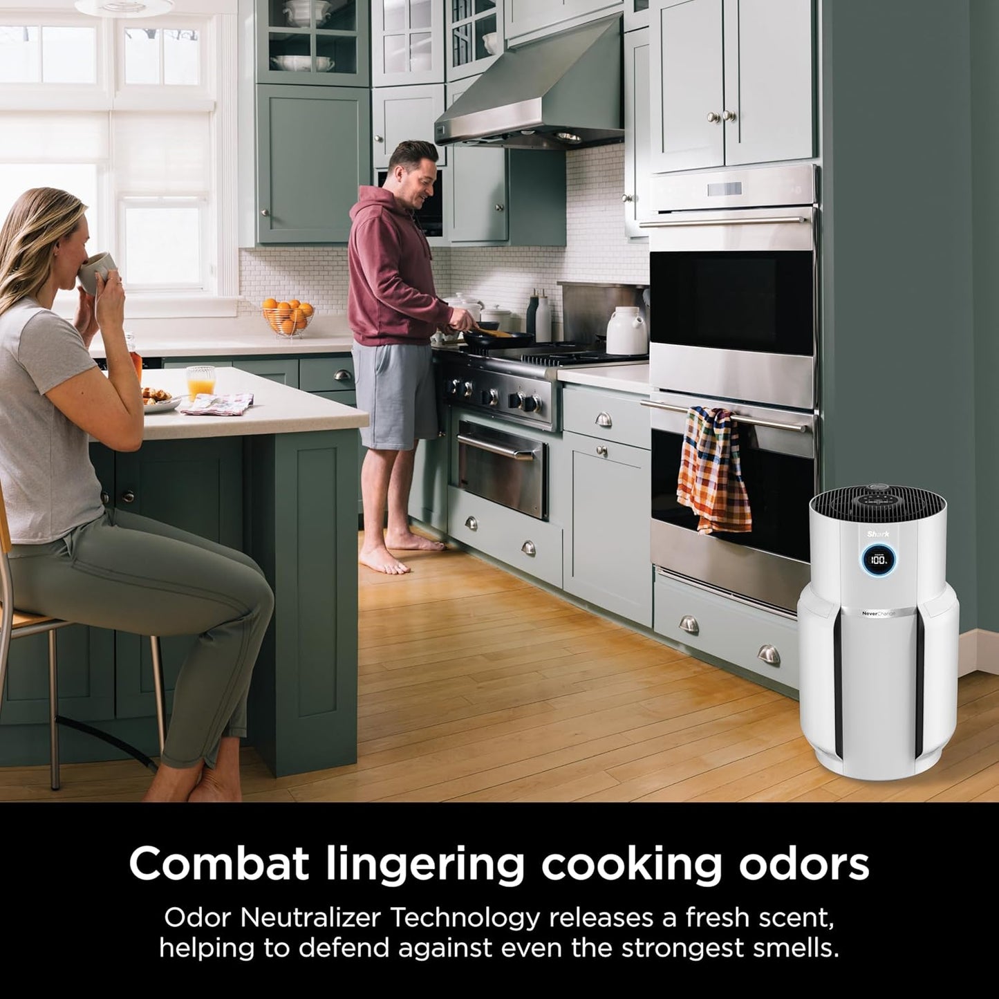 Home purifier with NeverChange HEPA air filter for multi-room powerful purification, filters smoke and captures 99.98% of particles and dust