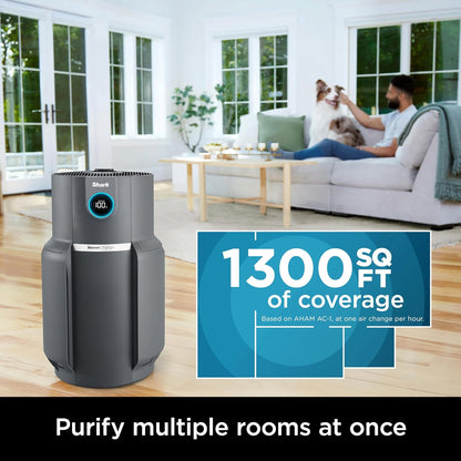 Home purifier with NeverChange HEPA air filter for multi-room powerful purification, filters smoke and captures 99.98% of particles and dust