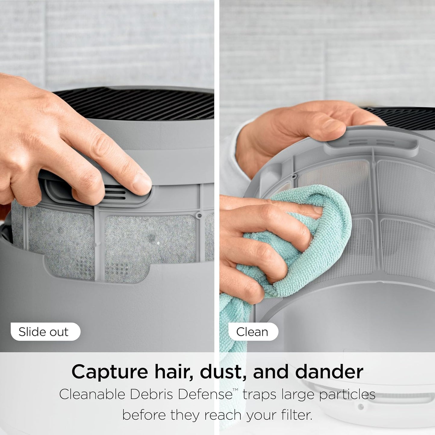 Home purifier with NeverChange HEPA air filter for multi-room powerful purification, filters smoke and captures 99.98% of particles and dust