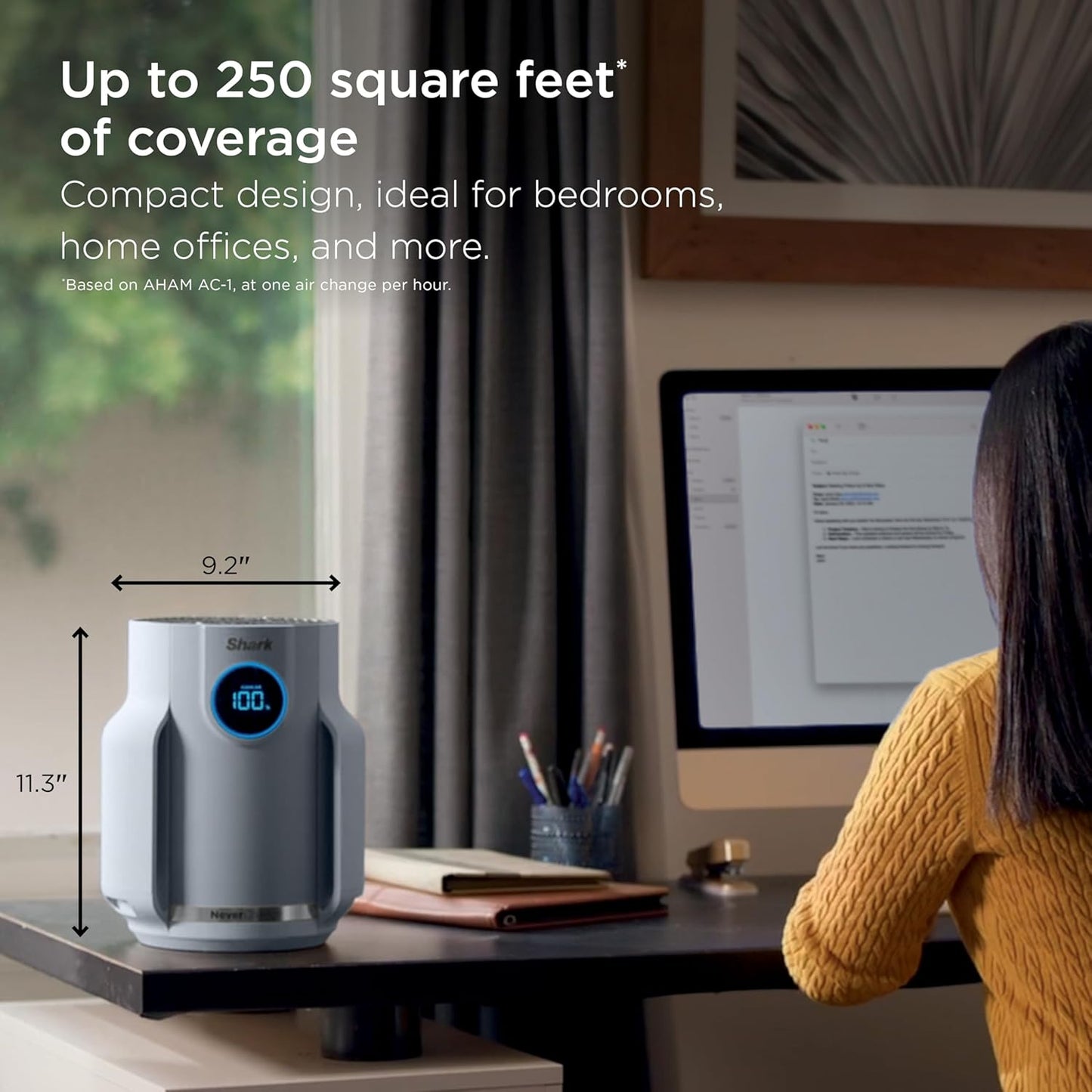 Home purifier with NeverChange HEPA air filter for multi-room powerful purification, filters smoke and captures 99.98% of particles and dust